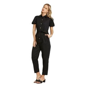 Who What Wear WOMENS Size X Small Button Up Belted Jumpsuit Black (T)